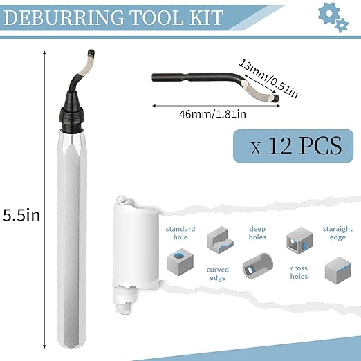 Deburring Tool with 12 High Speed Steel Blades, Deburring Tool 3D Printing, Deburring Tool for Metal, Resin, Copper, Plastic, PVC Pipes, 3D Printed Edges (1 Silver Handle)