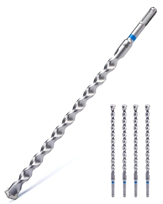 toolant SDS Plus Rotary Hammer Drill Bits Set for 5/8" x12inch 4pcs,Carbide Tipped 2-Cutter for Concrete,Masonry and Brick