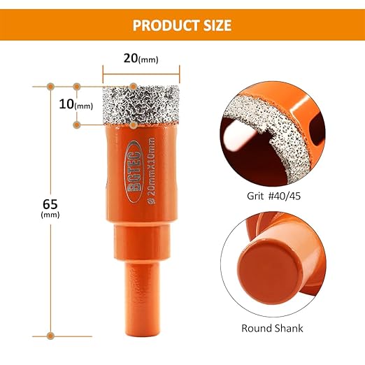 Dry Diamond Drill Bit - BGTEC 2pcs 4/5" 20mm Hole Saw for Granite,Marble,Masonry, Concrete, Tile/Ceramic, Glass, Hard Plastic,Vacuum Brazed Diamond Core Drill Bit Kit