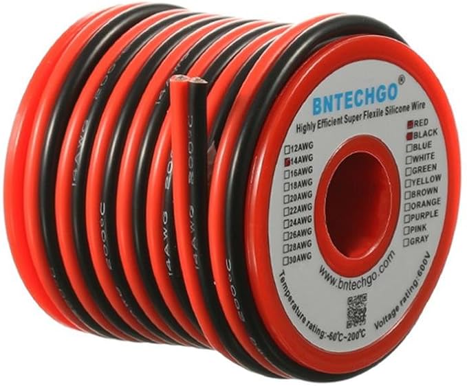 BNTECHGO 14 Gauge Flexible 2 Conductor Parallel Silicone Wire Spool Red Black High Resistant 200 deg C 600V for Single Color LED Strip Extension Cable Cord,Model,20ft Stranded Tinned Copper Wire