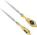 2Pcs Metal Embroidery Awl Set, European Vintage Carved Handle Scratch Awl, Sharp Sewing Awl Tool for Sewing with Storage Cases, Durable and Leather Punch Stitching DIY Craft(Gold)