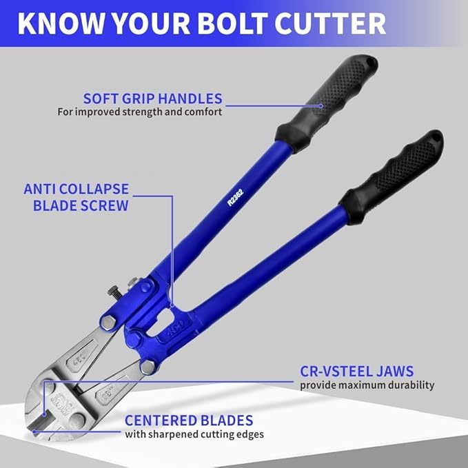 18-inch Bolt Cutter Heavy Duty - Chrome Molybdenum Steel Blade and Soft Rubber Grip,Cutting Tool for Padlocks, Chains, Wires, Screws, Fence,and Rivets