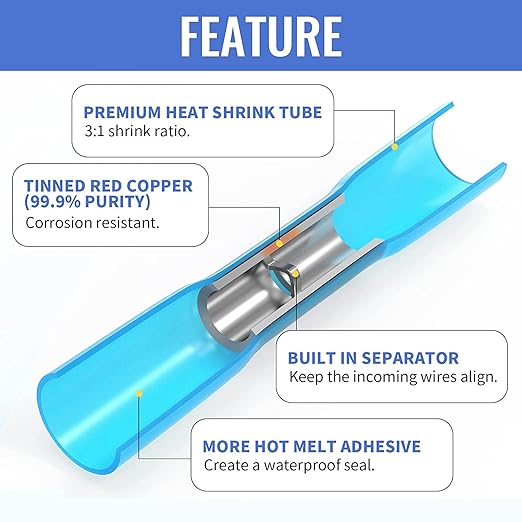 560 PCS Heat Shrink Wire Connectors Qibaok Electrical Connectors Kit Copper Waterproof Marine Automotive Crimp Connector 16-14 22-16 12-10 Gauge Insulated Ring Fork Hook Spade Butt Splices
