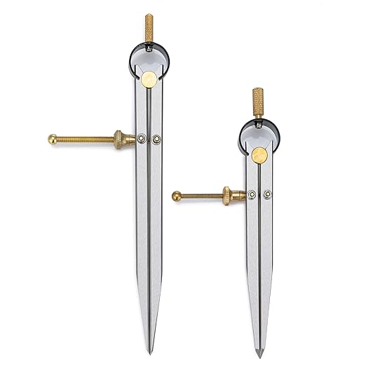 2 PCS Adjustable Lockable Spring Wing Divider Calipers, 6 Inch and 8 Inch Steel Leather Compass Creaser, Drafting Compass Tool for Woodworking, Metalworking, Geometry Drawing