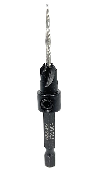 FTG USA Countersink Drill Bit for Wood with Tapered Drill Bit #4 (7/64")