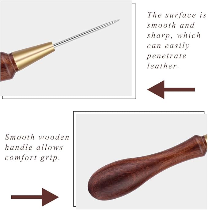 DIUDUS Leather Wooden Handle Scratch Awl, Wooden Handle Scratch Awl Tool, Leather Sewing Awl for Leather Punch Hole or DIY Handmade
