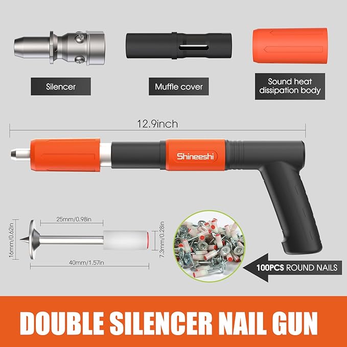 Manual Mini Steel Nail Gun Kit with Nailers Adjustable Speed Fastening Tool Portable Handheld Concrete Nailer Gun for Drywall, Steel, Woodworking & DIY Projects