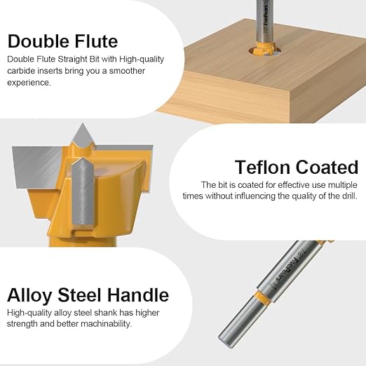 FivePears Forstner Drill Bit 3/8 inch Shank, 7/8 inch Cutting Diameter, Carbide Tipped Wood Hole Saw Auger Opener, Hole Opener Hinge Hole Cutter for Woodworking, Plastic, Plywood Products