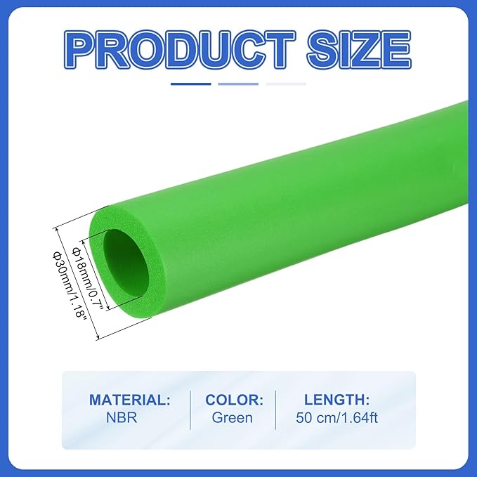 uxcell Pipe Insulation Tube Foam, 11/16" ID x 1/4" Thick x 1.64ft Foam Pipe Cover Non-Slip Hollow Tubing Guitar Air Conditioner Stand Fitness Equipment Handles, Green