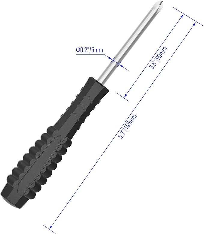 5PCS Mini Phillips Screwdriver, 5mm Cross Head with Black Non-slip Handle for Small Appliances, 5.71"(145mm) Total Length, Magnetic
