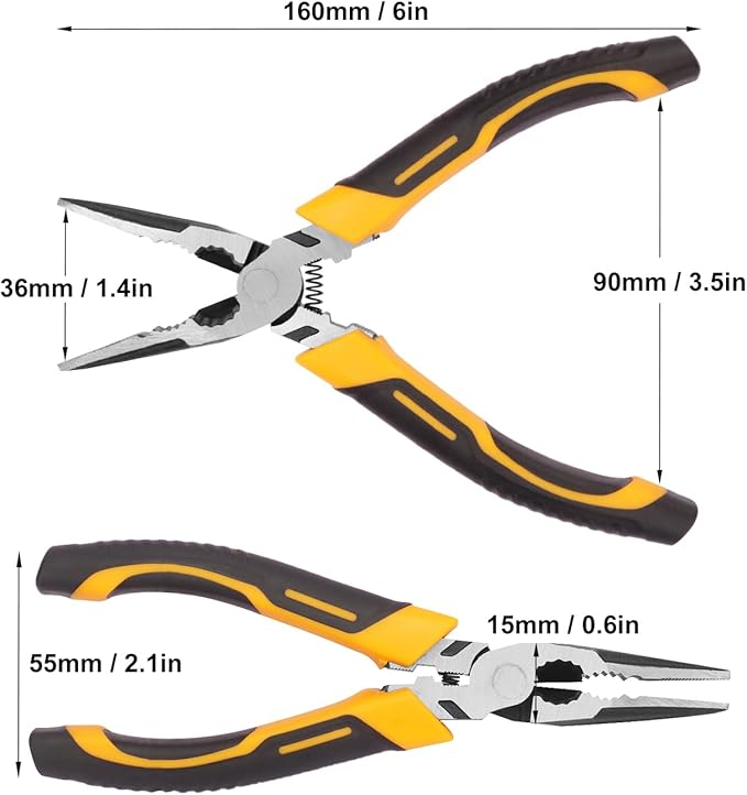 6 Packs 6 Inch Long Needle Nose Pliers with Wire Cutter, Small Long Nose Cutting Pliers Bulk for Electricians, Grips Small Parts, Bend Wire, Electronics Repair, Jewelry Making Tools, etc, by GENHAKON