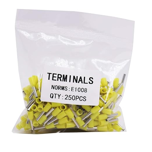 Fidioto 18AWG Wire Ferrules Terminals, 250pcs Yellow AWG18 Terminal Connector Wire Insulated Cord Pin Ends Terminals for Electric, Industrial, Chemical Industry, Power Control System, etc.