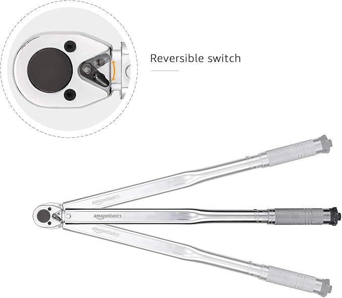 Amazon Basics 1/2-Inch Drive Click Heavy-Duty Torque Wrench - 25-250 foot-lb, 33.9-338.9 Nm