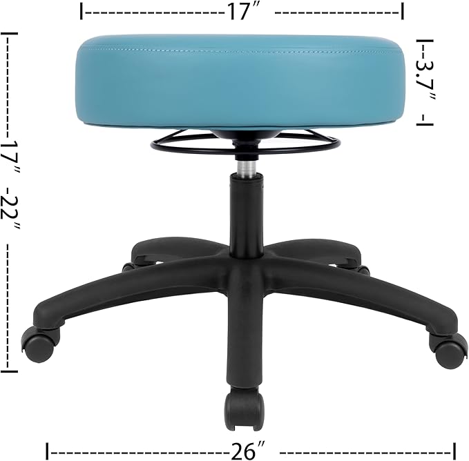 Chair Master 17" Round Vinyl Fabric Stool, Table Height, 360 deg Level Activation, Heavy Duty, Lab, Medical, Garage, Home, Spa, Cleanroom (Standard Nylon, Aqua)