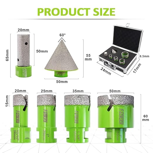 Diamond Core Drill Bits Set - 20/25/35/50mm+20F Tile Hole Saw Kit with 2" Diamond Beveling Chamfer Bits for Porcelain Ceramic Tile Granite Marble(6PCS)