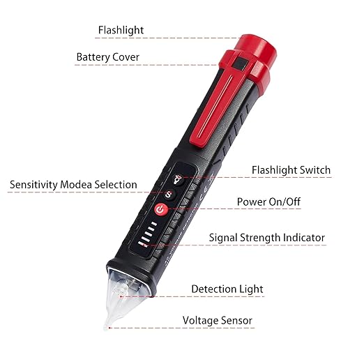Voltage Tester, Non-Contact Voltage Detector, Electrical Tester, 3 Ranges AC 12V/48V/70V-1000V, Live/Null Wire Tester with Buzzer Alarm and Flashlight, Wire Breakpoint Finder - Black