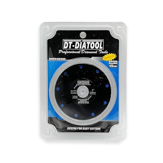 DT-DIATOOL Diamond Tile Blade 5 Inch Diamond Turbo X Mesh Rim Segement Circular Saw Blade for Procelain Ceramic Stoneware Marble Granite Fits 5/8"-7/8" Arbor