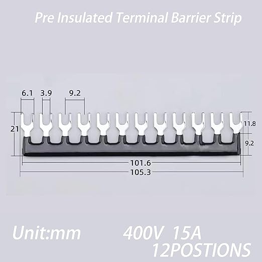 Terminal Block (4 Sets) 4Pcs 12 Positions Dual Row 600V 15A Screw Terminal Strip Blocks with Cover&4Pcs Pre-Insulated Barrier Termina Block Strip&48Pcs Insulated Fork Wire Connector