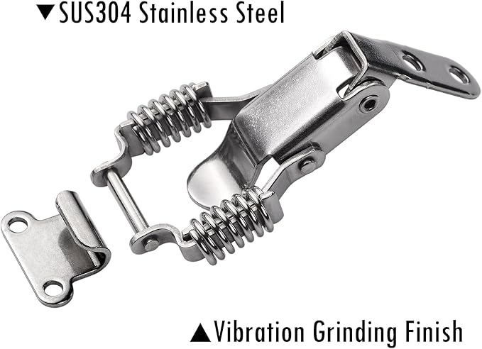 2 Pack Small Stainless Steel Spring Toggle Latch and Hook, Spring Draw Locking Catch Clamp Lacth with Screws for Toolbox Cabinet Boxes, 2-7/10 inch x 1 inch