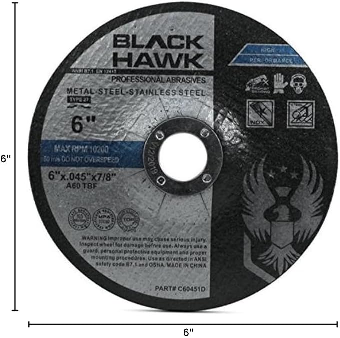 BHA Metal and Stainless Steel Depressed Center Cut Off Wheels for Angle Grinders, 6” x .045” x 7/8” - 25 Pack