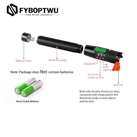 2pcs Professional Visual Fault Locator Fiber Optic Tester - Includes 2pcs 9/125μm Singlemode FC/LC Adapters | for Fiber Optic Cable Maintenance, Network Installation & Repair (Mode Number: VFL-30)