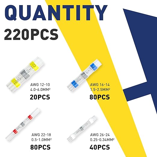 Haisstronica 220PCS Solder Seal Wire Connectors - Waterproof & Heat Shrink Electrical Connectors Kit (20Yellow 40White 80Red 80Blue)