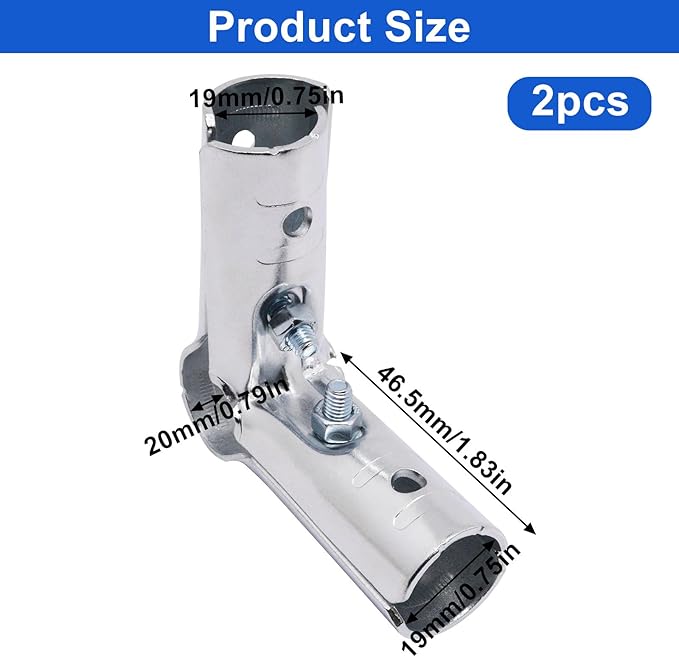 90 Degree Pipe Connector Tee Clamp Fittings, Steel Connection Clamps Set with Small Wrench （2set, 20mm）