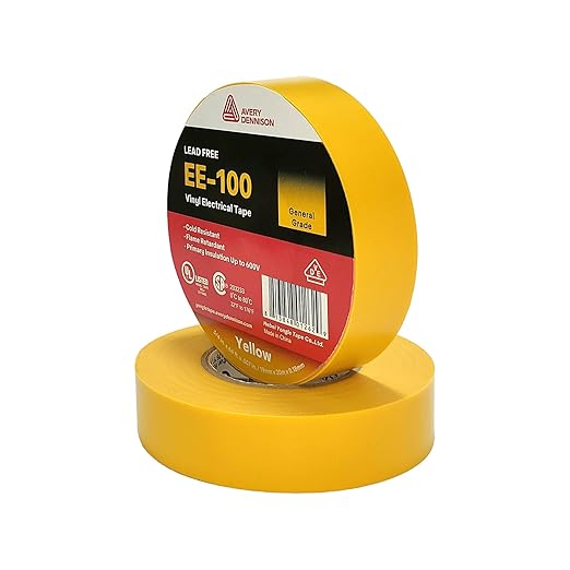 Avery Dennison Electrical Tape, General Use PVC Electric Tape, UL/CSA Listed Insulating Vinyl Tape for Electrical, Repairs, Automotive and Equipment, EE-100, ¾ in x 66 ft, Yellow, 1 Roll