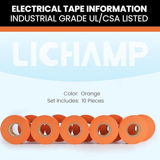 Lichamp 10-Pack Orange Electrical Tape Waterproof, 3/4 in x 66ft, Industrial Grade UL/CSA Listed High Temp Electrical Tape Orange Electric Super Vinyl