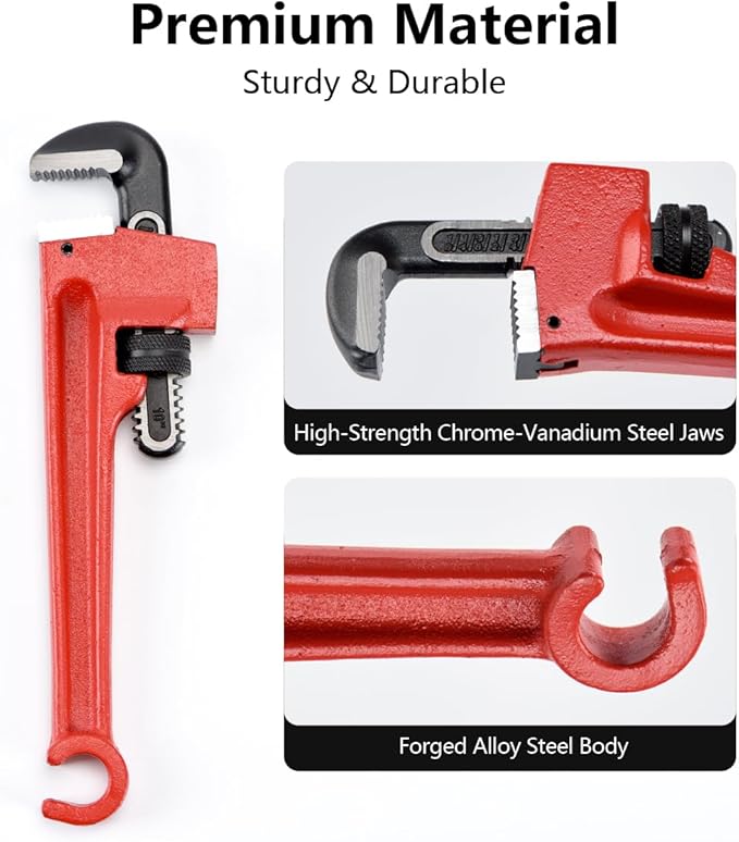 10" Double-Ended Valve Wrench for Refinery Pipes; 1/8" - 1 1/2" Heavy-Duty Adjustable Pipe Wrench; 1/2" Opening Valve Wheel Wrenches (10 INCH)