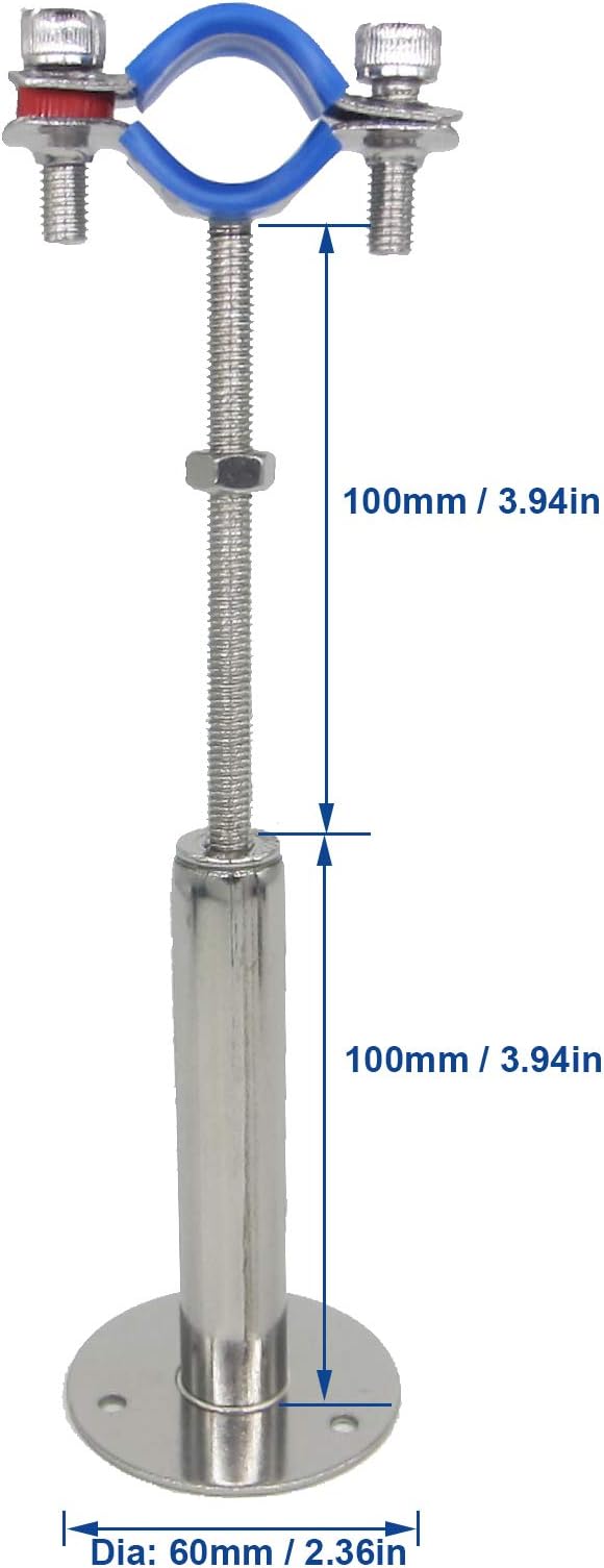 Stainless Steel Adjustable Pipe Clamp Bracket - Wall/Ceiling Mount Support for 3/4-Inch (25mm) Pipe, Heavy-Duty Rustproof Brackets with Screws, Extended Type, Set of 2