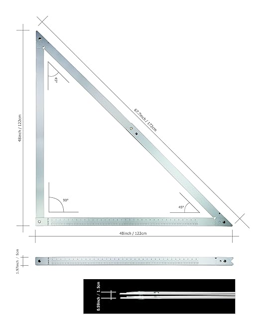 48 Aluminum Combination Square Carpenter Tools | Adjustable 45° & 90° Angles for Framing/Roofing/Staircases | Professional Woodworking & Construction Triangle Ruler Tool
