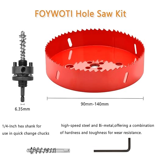 Hole Saw Heavy Duty bit Hex Shank,Hole Saw HSS with Arbor Bi-Metal & Heavy Duty Hole Saw Cutter for Wood Corn Hole Boards Plastic Drywall (φ127)