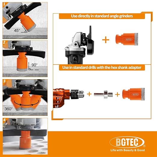 Diamond Core Drill Bit Kit BGTEC Diamond Hole Saw Tile Cutter,5/8"-11 Thread 7pcs 6/8/10/25/35/50/65mm Drill Bits+1pc 10mm Finger Bit+1pc 2" Chamfer Bit+Hex
