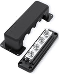 600A Heavy-Duty Bus Bar Nickel Plated Copper Distribution Terminal Block with Cover 4 M10 (3/8 in) Studs & 8 Screws Buss Bar for Solar RV Marine Car Audio 12-48V DC Battery System