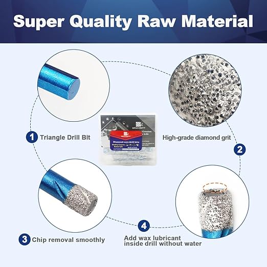 Dry Diamond Core Drill Bit Set,BRSCHNITT1/4 * 5 Diamond Hole Saw& 1/4"*5 Carbide Drill bits with Triangle Shank for Porcelain Tile Ceramic Stone Granite Marble(10pcs)
