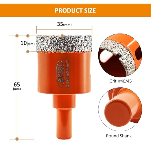 Dry Diamond Drill Bit - BGTEC 2pcs 1-3/8" 35mm Hole Saw for Granite,Marble,Masonry, Concrete, Tile/Ceramic, Glass, Hard Plastic,Vacuum Brazed Diamond Core Drill Bit Kit