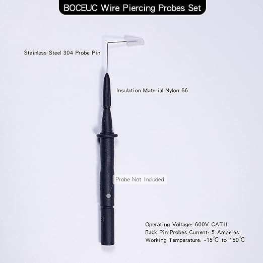 Back Probe Needles Non-Destructive Multimeter Test Probes, 3A Alligator Clips with Slip on Insulators, 5A 600V Instrument Test Pen Clamp Copper Lead Plug Measuring Tools