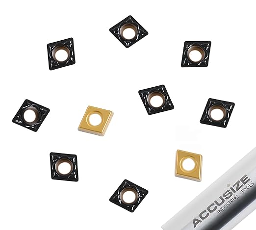 Accusize Industrial Tools Carbide Inserts Cvd Coating Ccmt32.52 Black/Yellow, 10 Pcs/Package, 2200-1016