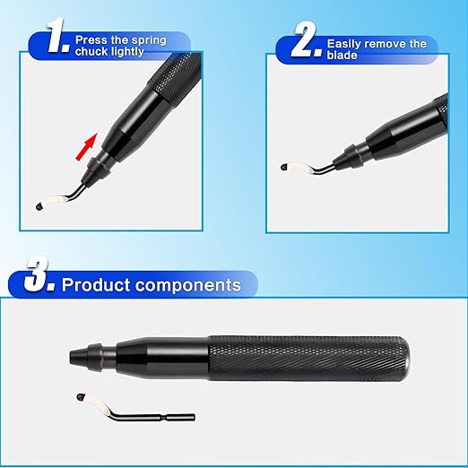 DKIBBITH Deburring Tool with 11 HSS Swivel Blades for Metal, 3D Prints,Resin,Ideal for Plumbing & 3D Printing Burr Removal,Black.