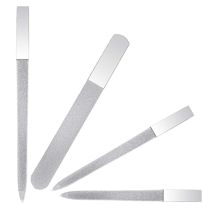 4 PCS Diamond Nail File Double Sided Metal Fingernail Manicure Files for Polish Nail, Removes Nail Ridges