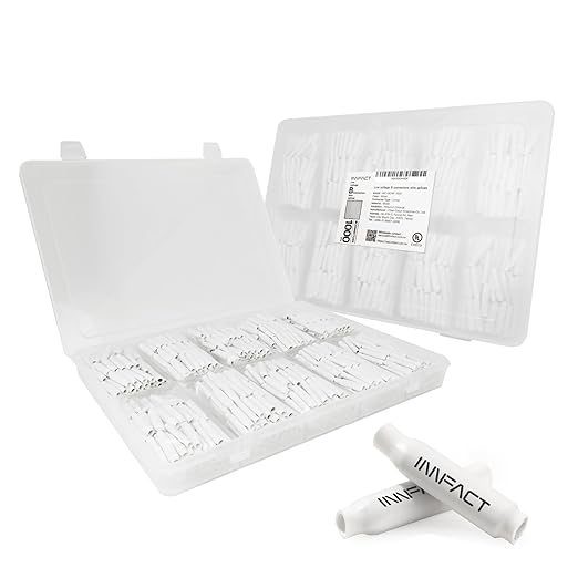 1000 pcs Low Voltage B Connectors for Indoor Wiring AWG 22–26 Small Gauge Dry Bean-Style Butt Splice Terminals for Telephone, Alarm, Security, Intercom, and Network Applications (No Gel)