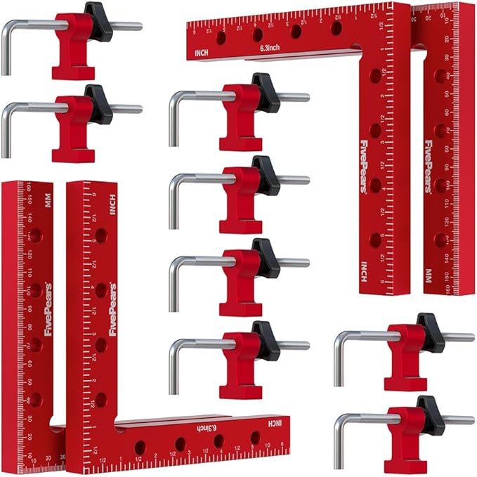 Fivepears 4 Pack 90 degree positioning square clamps set for woodworking, 6.3" x 6.3"(16 x 16cm) aluminum precision right angle corner clamp for square picture frame tool box cabinet drawer and wood