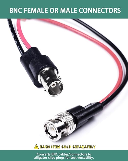 BNC Test Leads, BNC (Male) to Alligator Clip, Test Lead Breakout Cable for Multimeter, 5A Current Rating, 1 Pack