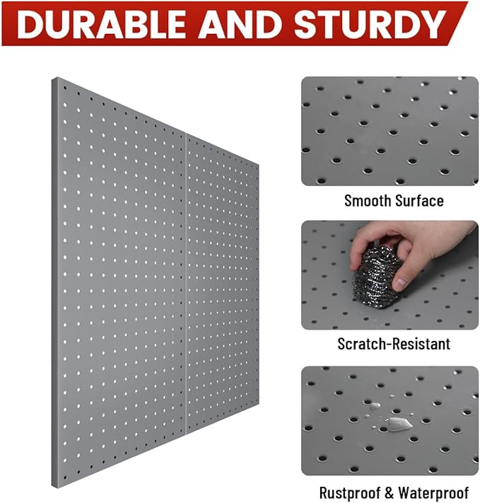 Pegboard, Metal Peg Board, Pegboards Wall Organizer with 76 Pcs Hooks, Sturdy Peg Board for Garage Tool Organization, Home & Office Wall Decoration (Grey, 4 Pack)
