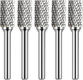 Carbide Burr Set 1/4" Shank SA-3 Die Grinder Bits Tungsten Double Cut Burr Bits (3/8" Cutter Dia X 0.86" Cutter Length) for Die Grinder Kits Metal Grinding Drilling Polishing (5pcs)