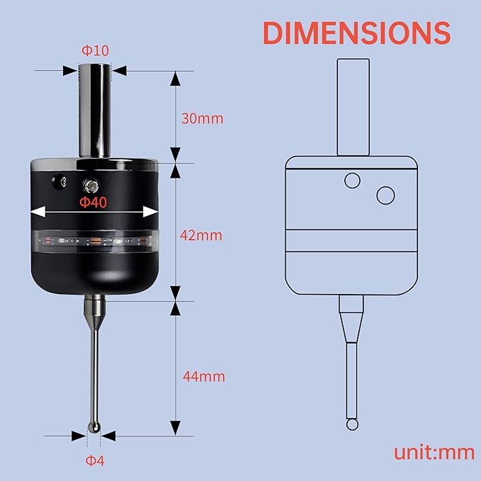 3D Touch Probe Edge Finder Trigger Finder,X Y Z Axis Measurement Centering Rod for Metals, Not Support the Detection of Insulation Materials and Insulating Spindle (Red light)