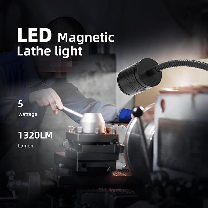 Led Magnetic Work Light 400mm Flexible Gooseneck lamp 500 Lumens 120 Volt for Sewing Machine Lathe Milling Drill Press Industrial Lighting (Aluminum Alloy lamp Head-1)