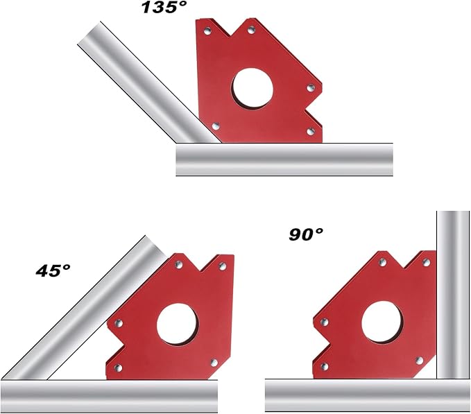 HARFINGTON 2pcs Welding Magnets 110.23 lbs Magnetic Welding Clamp Holder Iron Spray Paint Arrow-Shaped Tool 45, 90, 135 Degree with Center Hole for Fixed Angles, Red
