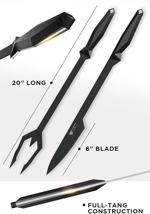 Dalstrong BBQ Trident Carving Knife Set-Shadow Black Series-Black Titanium Nitride Coated-Extra-Long Knife & Fork Set-Razor Sharp-High Carbon Steel-NSF Certified
